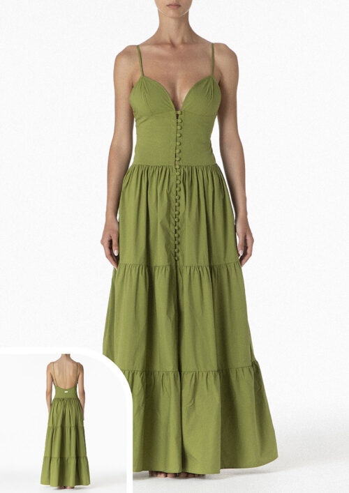Vestito lungo donna Me Fui verde militare in cotone