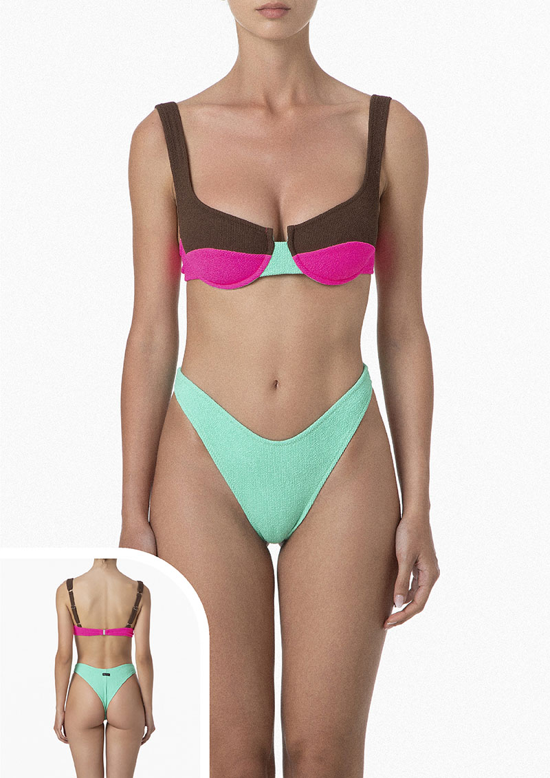 Bikini Donna Me fui Reggiseno con Ferretto e Slip Americano Fisso Color Block