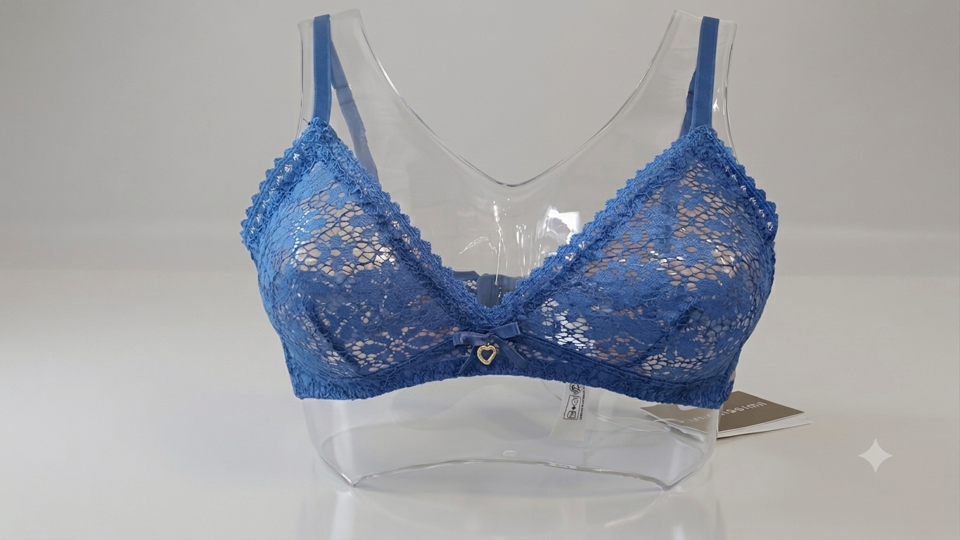 Reggiseno triangolo non imbottito senza ferretto in pizzo blu