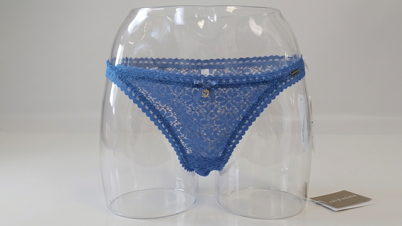 Tanga Verdissima blu da donna con lavorazione effetto pizzo
